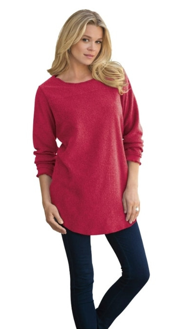 Roaman's Women 26/28 Burgundy Red Lettuce Hem Fleece Cozy Top